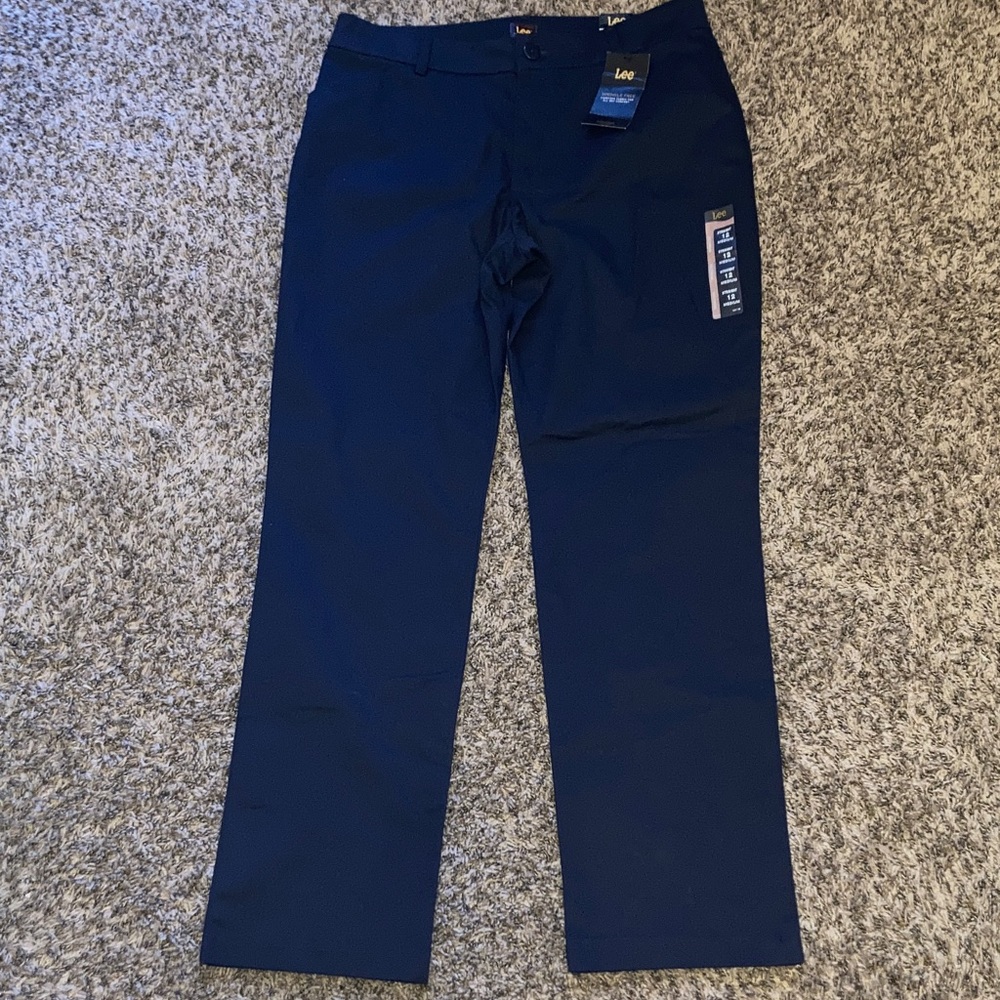 Lee Women's Imperial Blue Wrinkle Free Straight Mid Rise Trousers